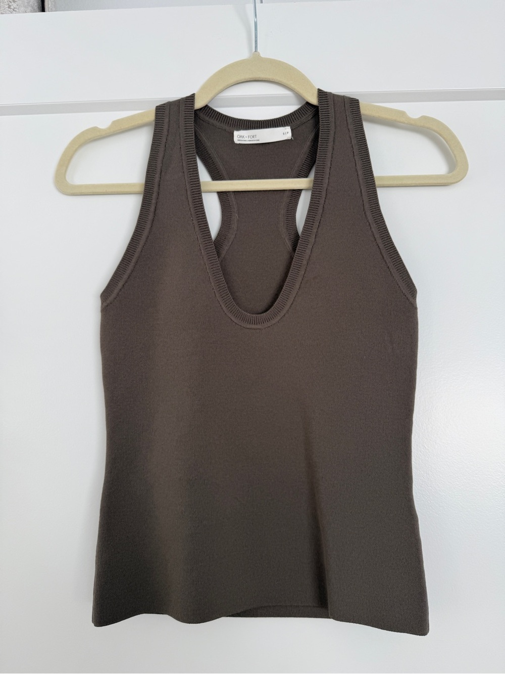 OAK + FORT Brown Ribbed Racerback V-Neck Tank